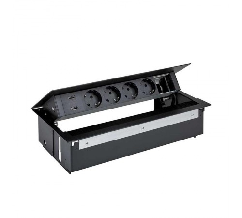 Врезной x6 розеточный блок, щетка, 4x2P+E, 2xUSB з/у, 1 пустой модуль, черный, S400  44624000-138  Simon