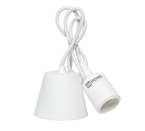 Патрон Е27 силиконовый со шнуром 1м белый  4690612008684  IN HOME