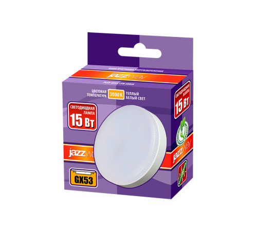 Лампа светодиодная LED 15Вт GX53 220В 3000К PLED-GX53 таблетка (плоский цилиндр)  2855435  Jazzway