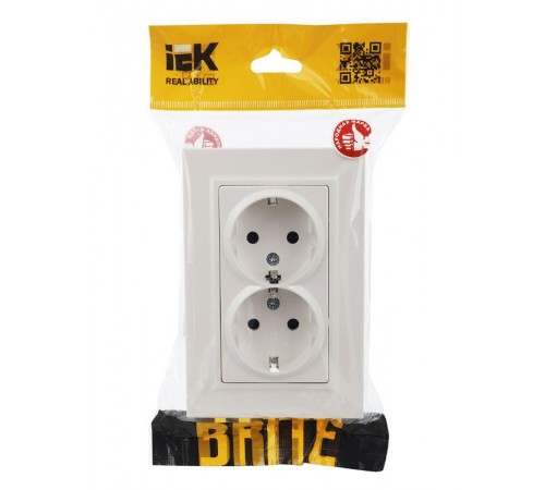 BRITE Розетка 2-ая с заземлением со шторками 16А в сборе РСш12-3-БрЖ жемчуг  BR-R24-16-K36-F  IEK