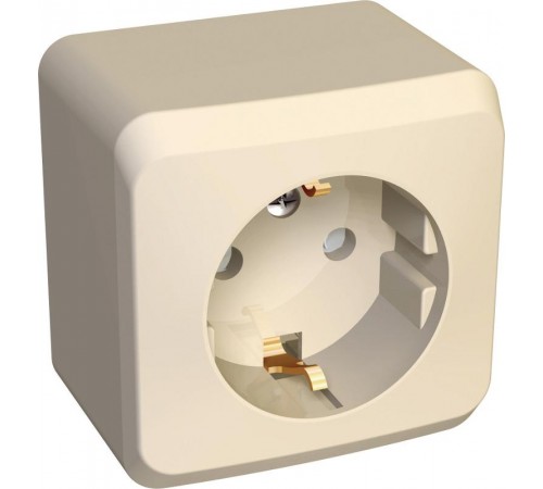 Этюд Кремовый О/У Розетка с заземлением со шторками  PA16-004K  SE