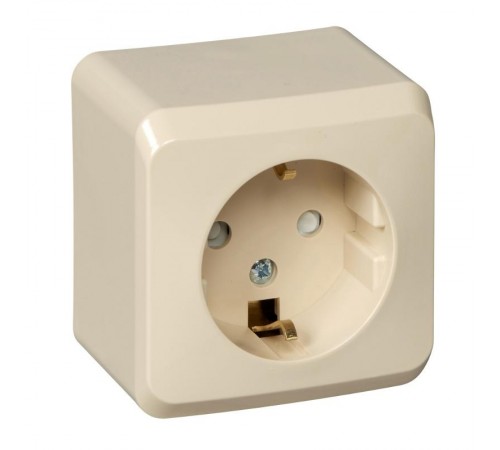 Этюд Кремовый О/У Розетка с заземлением со шторками  PA16-004K  SE