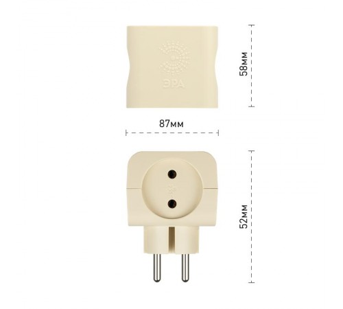 Тройник SP-4-I  4гн, без заземл (сл. кость) (10/60/2880)  Б0008206  ЭРА