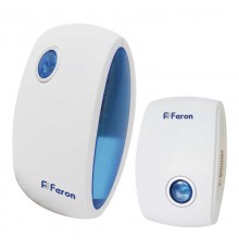Звонок электрический дверной беспроводной E-376 звонок IP20 36 мелодий, 2*1,5V/АА (база), белый, синий  23689  FERON