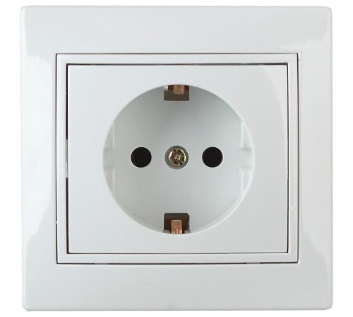 Розетка Intro Plano 1-202-01 с заземлением 2P+E Schuko, 16А-250В, IP20, СУ, белый  Б0053874  Intro