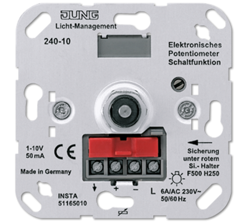 Роторный электронный потенциометр для регуляции люминесцентных ламп и/или электронных трансформаторов с 1 - 10 В управляющего напряжения, со встроенны