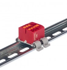 Блок распределительный с гориз. адаптером на рейку  35мм, зажим push-in, 1 ввод 6 кв.мм, 6  подкл. 2,5 кв.мм, красный  DTP1-106-104SPUR-H  DKC