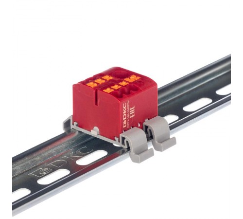 Блок распределительный, зажим push-in, 1 ввод 6 кв.мм, 6 точек подключения 2,5 кв.мм, красный  DTP1-106-104SPUR  DKC