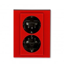 ABB Levit Красный / дымчатый чёрный Розетка 2-ая с з/к со шторками 16А  5522H-C03457 65W  2CHH223457C6065  ABB
