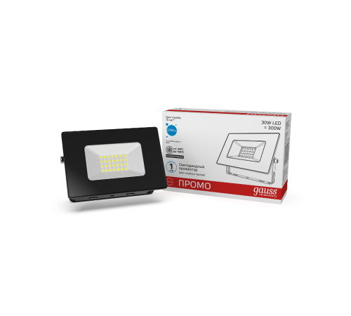Прожектор светодиодный LED Elementary 30W 2100lm IP65 6500К черный ПРОМО 1/10  613100330P  Gauss