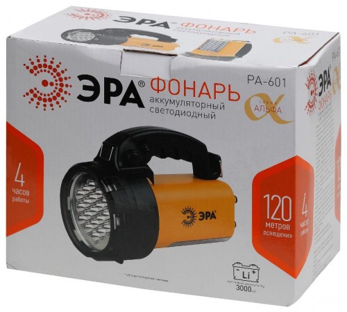 Фонарь прожекторный  PA-601  АЛЬФА 19xLED + 24xLED, литий 3Ач, ЗУ 220V+12V, карт]  Б0031036  ЭРА
