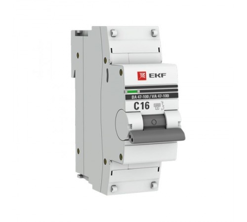 Выключатель автоматический однополюсный ВА 47-100 16А C 10кА PROxima  mcb47100-1-16C-pro  EKF