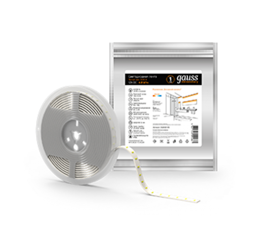 Лента светодиодная Elementary 2835/60-SMD 4.8W 12V DC теплый белый IP66 (ZIP Bag 5м)  356000105  Gauss