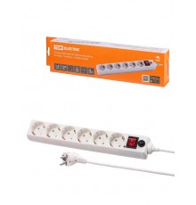 Сетевой фильтр СФ-06В выключатель, 6 гнезд, 1,5 метра, с/з, ПВС 3х0,75мм2 10А/250В белый  SQ1304-0019  TDM