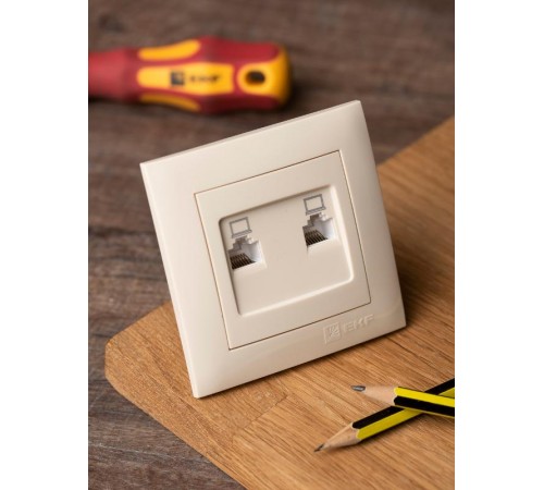 Валенсия розетка компьютерная RJ-45 2-местная кремовая EKF PROxima   EWK02-035-20   EKF