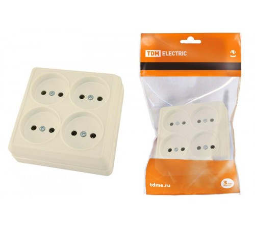 Розетка четырехместная 2П открытой установки IP20 10A сл.кость "Ладога"  SQ1801-0220  TDM