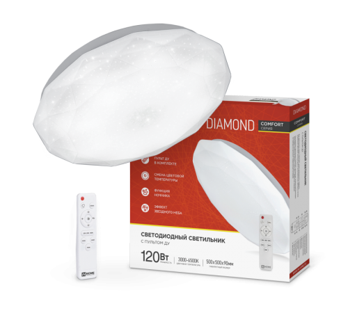 Светильник светодиодный COMFORT DIAMOND 120Вт 230В 3000-6500K 9600Лм 500x80мм с пультом ДУ  4690612035055  IN HOME