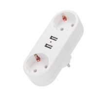 Двойник электрический линейный 16А с/з + 2 USB-порта, 2,4 А, белый  11-1090  REXANT