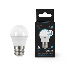 Лампа светодиодная Шар 7W 550lm 6500K Е27 шаг. диммирование LED 1/10/100  105102307-S  Gauss