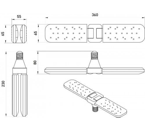 Фитолампа для растений светодиодная  GREEN LINE ФИТО-20W-PFR-E27-GR 2-х лепестковая полного спектра 20 Вт Е27  Б0064520  ЭРА