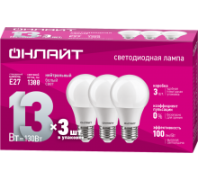 Лампа светодиодная 90 605 OLL-A60-13-230-4K-E27-PACK3  90605  ОНЛАЙТ