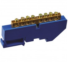 Шина "N" нулевая 8х12мм 8/1 (8 групп/крепеж по центру) с изолятором на DIN-рейку (20 шт/уп)  PR08.28963  Промрукав