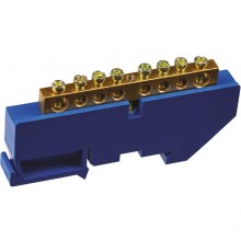 Шина "N" нулевая 8х12мм 8/1 (8 групп/крепеж по центру) с изолятором на DIN-рейку (20 шт/уп)  PR08.28963  Промрукав