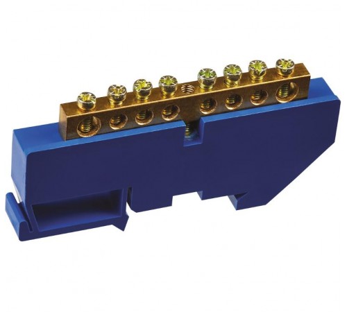 Шина "N" нулевая 8х12мм 8/1 (8 групп/крепеж по центру) с изолятором на DIN-рейку (20 шт/уп)  PR08.28963  Промрукав