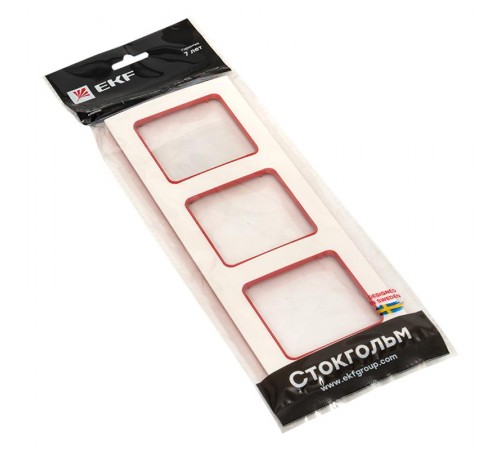 Стокгольм Рамка 3-местная белая с линией цвета красный PROxima  EAM-G-304-10  EKF