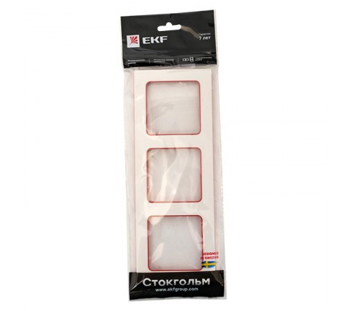 Стокгольм Рамка 3-местная белая с линией цвета красный PROxima  EAM-G-304-10  EKF