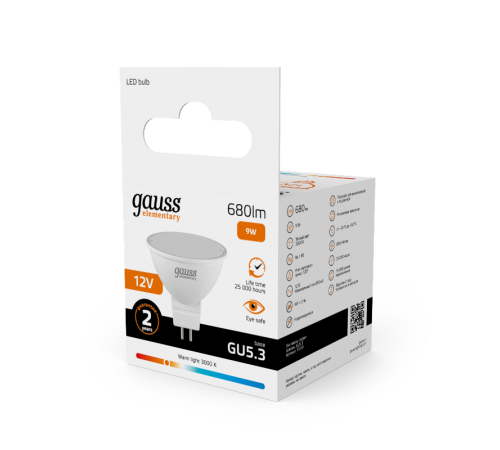 Лампа светодиодная   Elementary MR16 12V 9W 680lm 3000K GU5.3 LED 1/10/100  11519  Gauss