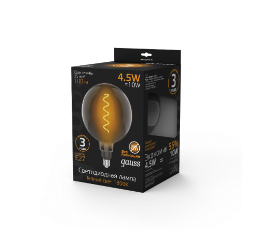 Лампа светодиодная LED Filament G200 E27 4.5W Gray 100lm 1800K 1/6  154802005  Gauss
