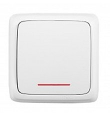 Выключатель открытой установки, одноклавишный, с индикацией, с изолирующей пластиной, цвет белый  ВА10-114  HEGEL