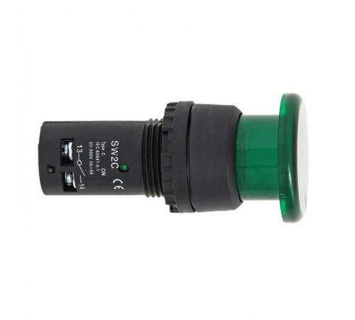 Кнопка SW2C-MD "грибок" зеленая с подсветкой NO+NC EKF PROxima  sw2c-md-gg  EKF