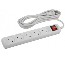 U-5s-3m-2x1 Удлин-ль без заземл, с выкл, 5гн, 3м, ПВС, 2х1мм2, 10А (20/600)  Б0044056  ЭРА