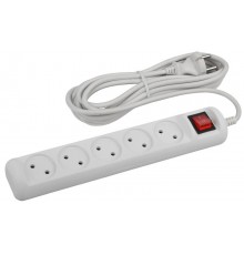 U-5s-3m-2x1 Удлин-ль без заземл, с выкл, 5гн, 3м, ПВС, 2х1мм2, 10А (20/600)  Б0044056  ЭРА