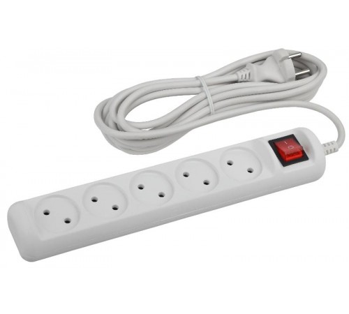 U-5s-3m-2x1 Удлин-ль без заземл, с выкл, 5гн, 3м, ПВС, 2х1мм2, 10А (20/600)  Б0044056  ЭРА