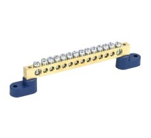 Шина "N" нулевая 8х12 мм на двух угловых синих изоляторах 14 групп  11-2336  REXANT