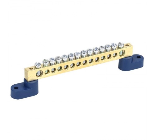 Шина "N" нулевая 8х12 мм на двух угловых синих изоляторах 14 групп  11-2336  REXANT