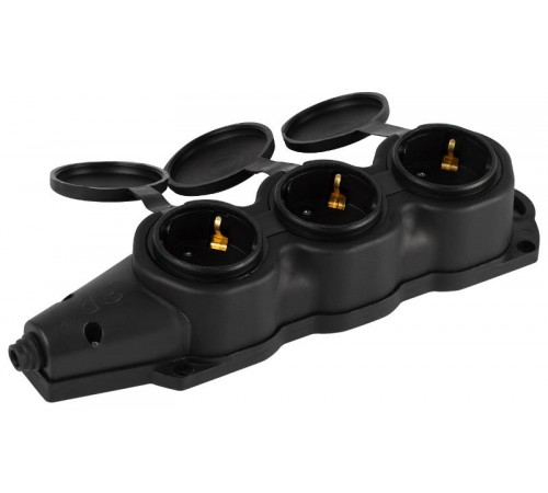 Колодка  KX-3e-B-IP44 каучуковая с заземлением 3 розетки 16A IP44 черная  Б0068453  ЭРА
