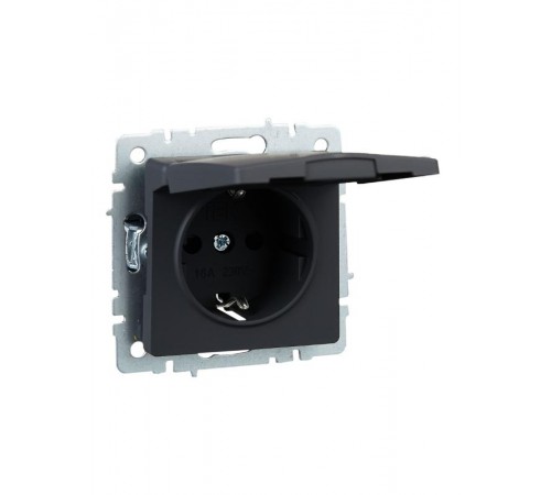BRITE Розетка с заземлением со шторками с крышкой 16А IP20 РСбш10-3-БрГ графит   BR-R16-16-K53  IEK