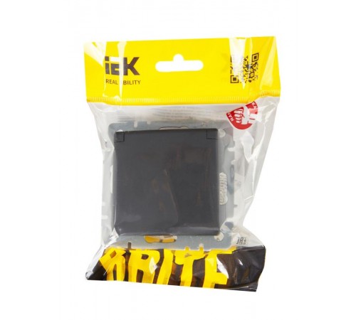 BRITE Розетка с заземлением со шторками с крышкой 16А IP20 РСбш10-3-БрГ графит   BR-R16-16-K53  IEK