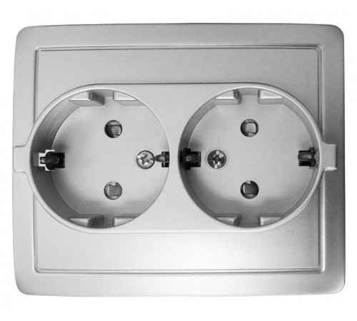 Simon 15 Алюминий Розетка двойная с/з Schuko с защитными шторками, винт. зажим, 16А 250В  1590451-033  Simon