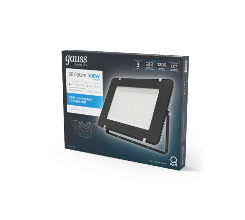 Прожектор светодиодный Qplus 300W 36000lm 6500K 175-265V IP65 черный LED 1/2  613511300  Gauss