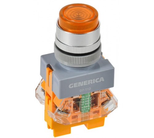Кнопка D7-11D d=22мм 1з+1р с подсветкой желтая  BBT50-11D-3-12-K05-G  GENERICA