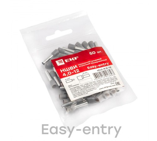 Наконечник штыревой втулочный изолированный НШвИ 4,0-12 (50шт.) EKF PROxima  nhvi-4.0-12  EKF