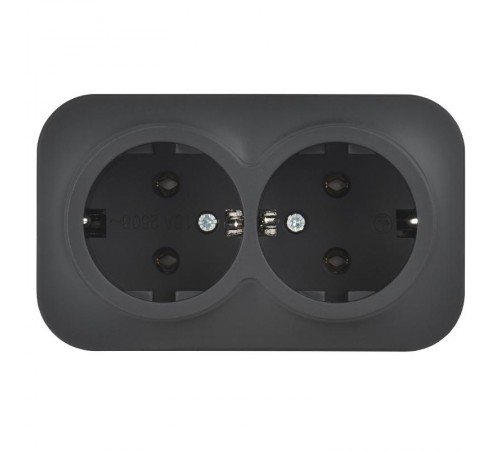 GLORY Розетка 2-местная с з/к без з/ш о/у 16А РС22-3-ХЧм черный матовый  ERH21-K02M-16  IEK