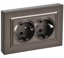 BRITE Розетка 2-местная с заземлением без защитных шторок плоская 16А в сборе РСПл12-3-БрТБ темная бронза   BR-R27-16-K45-F  IEK