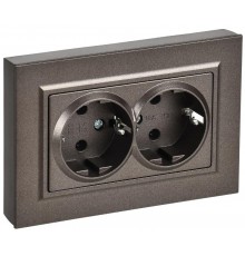 BRITE Розетка 2-местная с заземлением без защитных шторок плоская 16А в сборе РСПл12-3-БрТБ темная бронза   BR-R27-16-K45-F  IEK