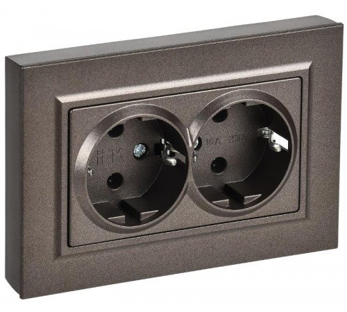 BRITE Розетка 2-местная с заземлением без защитных шторок плоская 16А в сборе РСПл12-3-БрТБ темная бронза   BR-R27-16-K45-F  IEK